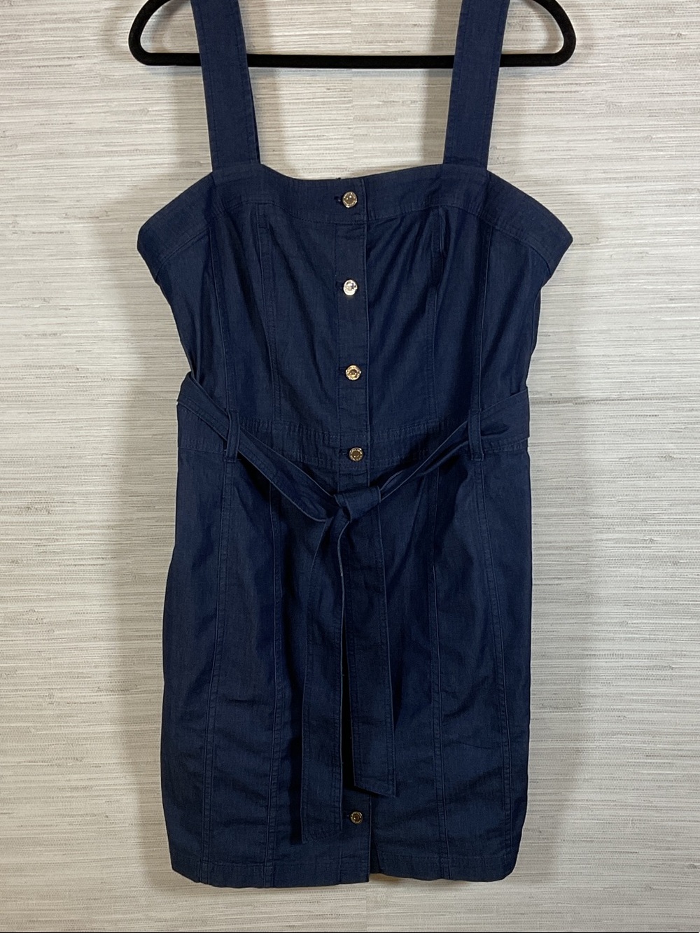 White House Black Market WHBM Dark Indigo Belted ButtonUp Utility Denim Dress 12
